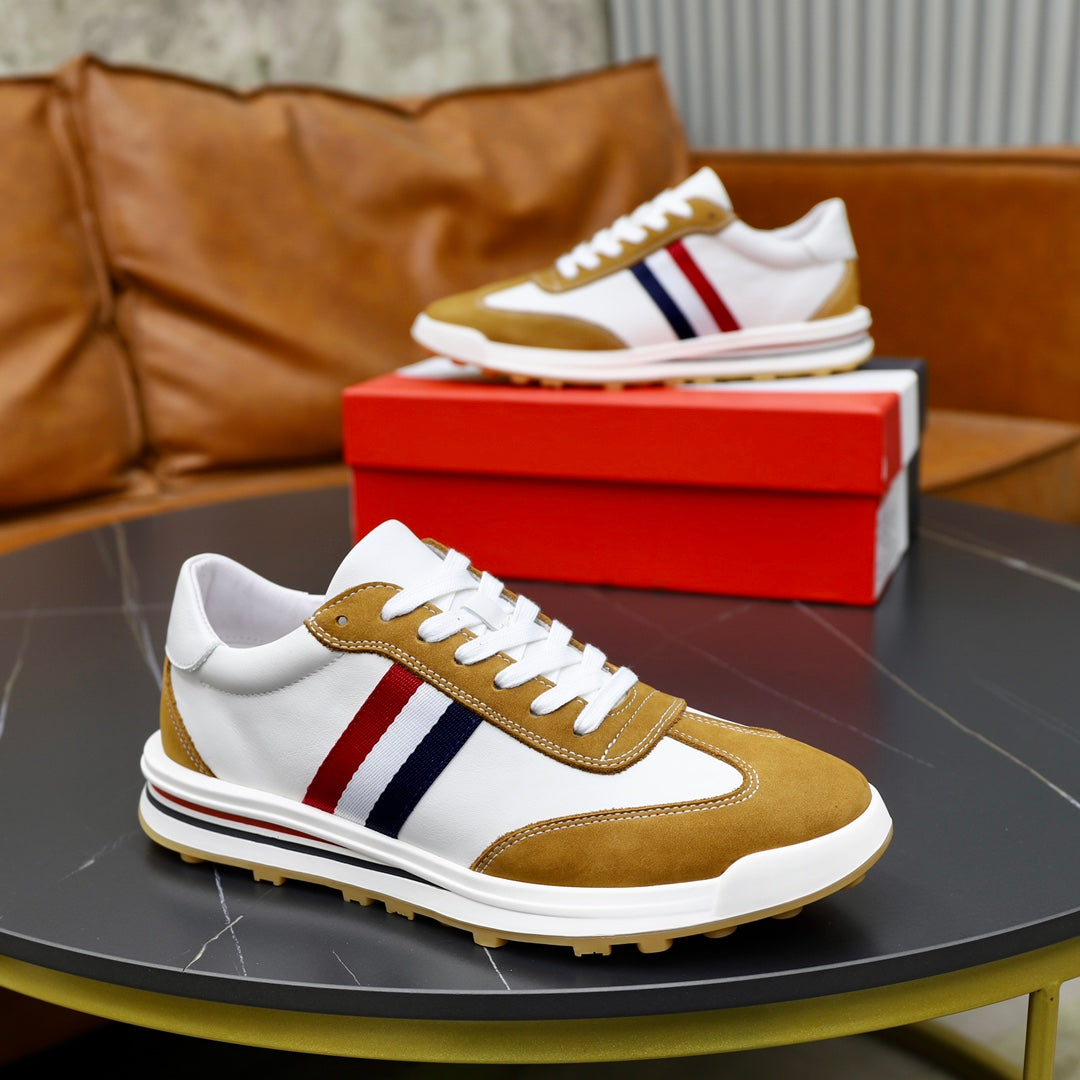 Thom BrowneMen's Classic Leather Sneakers - Premium Cowhide Low-Top Casual Shoes with Grosgrain Detail