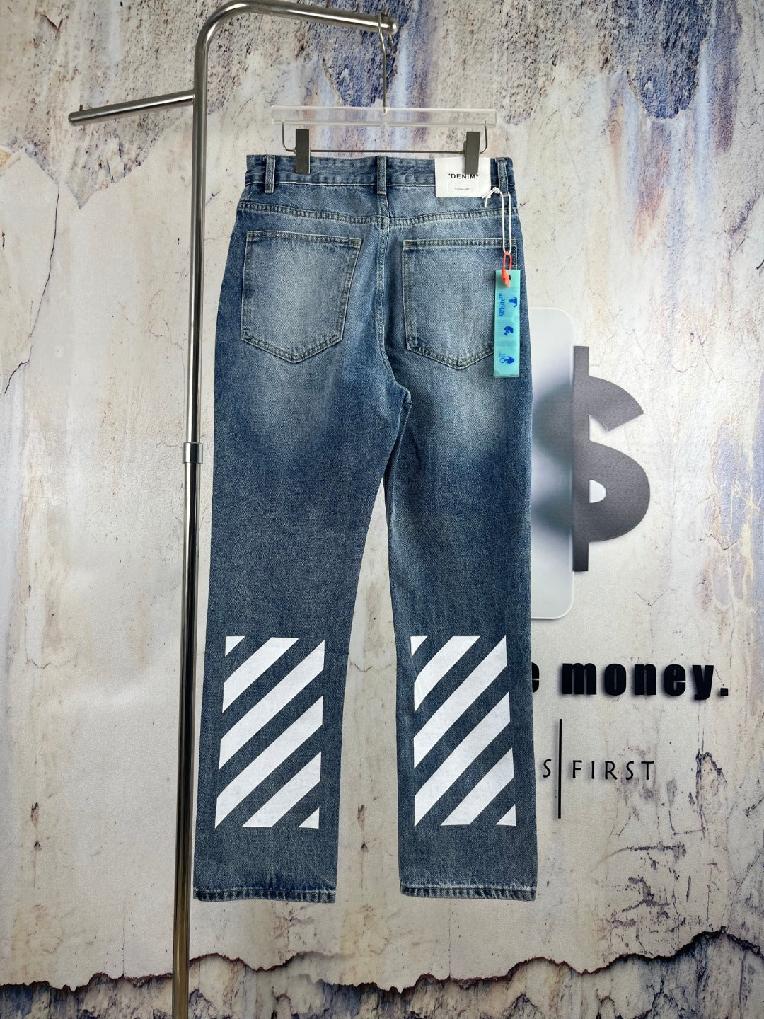 OFF-WHITE Diagonal-stripe denim jeans for couples