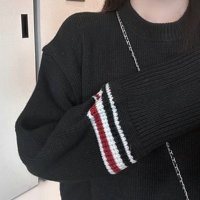Thom BrowneWomen's Wool Cotton Crew Neck Sweater - Button Front | Japanese Made