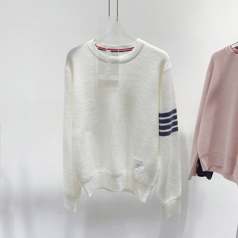Thom BrowneWomen's Wool Cotton Crew Neck Knitwear - Button Front | Japanese Made