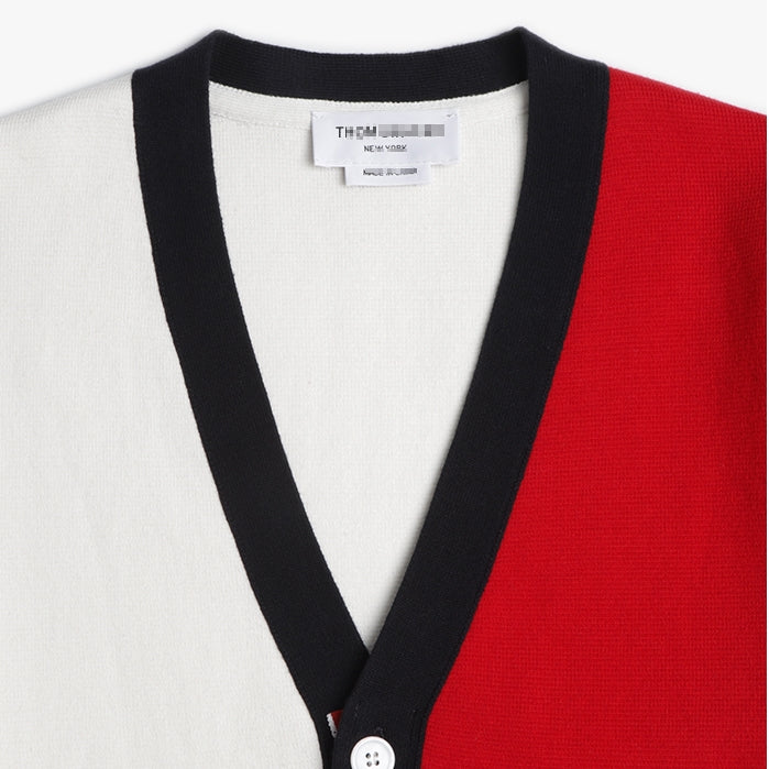 Thom BrowneMen's Classic V-Neck Knitted Cardigan with 4-Bar Sleeve Detail