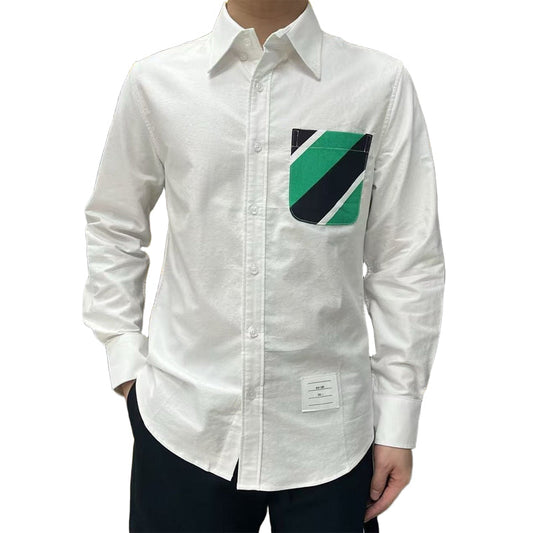 Men's 100% Cotton Oxford Business Shirt in White & Blue - Classic Professional Dress Shirt