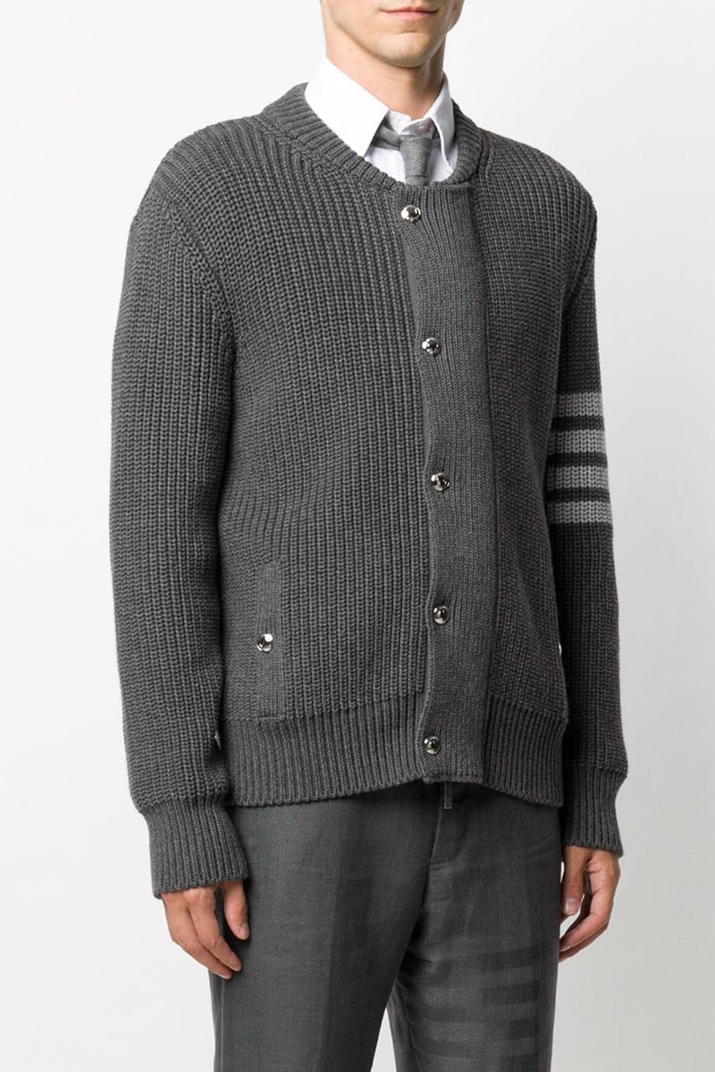 Thom Browne 4-Bar Knitted Zip-Up Sweater Coat