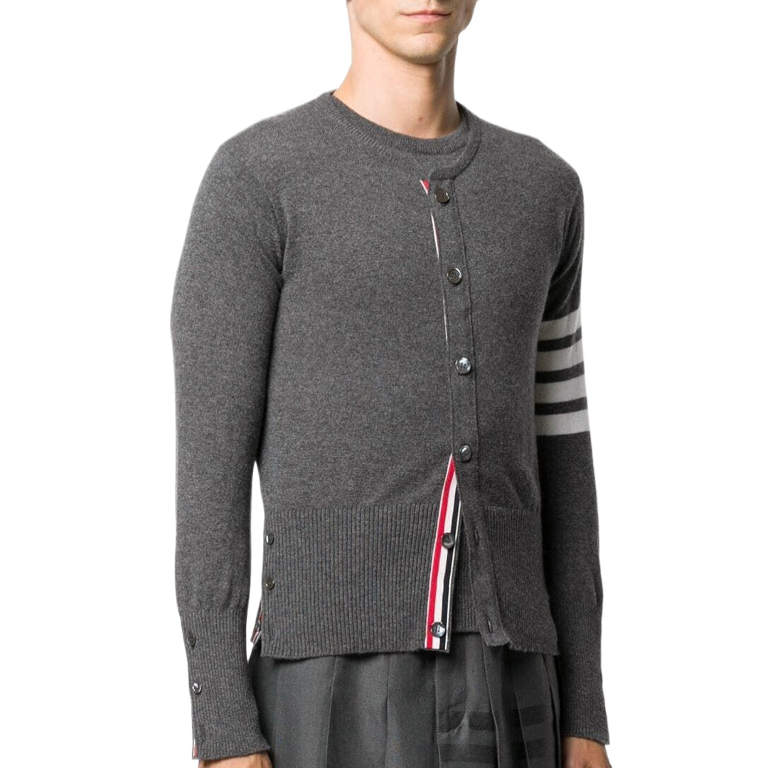 Thom BrowneMen's Classic V-Neck Knitted Cardigan with 4-Bar Sleeve Detail