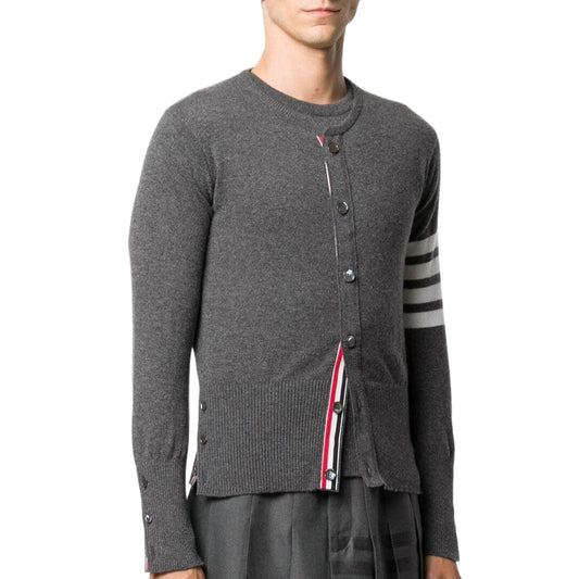 Thom BrowneMen's Classic V-Neck Knitted Cardigan with 4-Bar Sleeve Detail