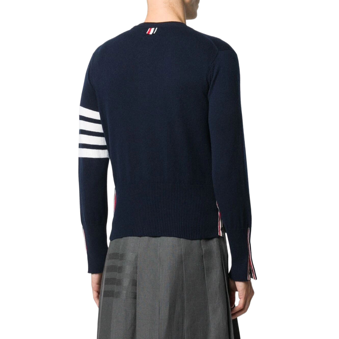 Thom BrowneMen's Classic V-Neck Knitted Cardigan with 4-Bar Sleeve Detail
