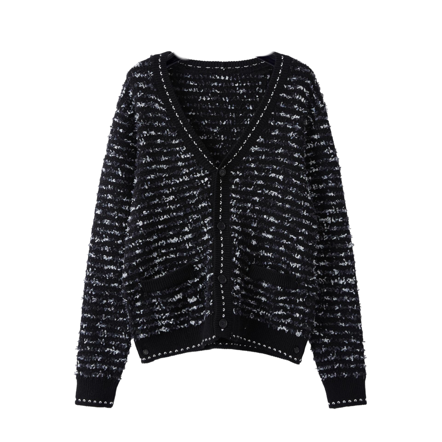 Thom BrowneMen's Classic V-Neck Cotton Knitted Cardigan with 4-Bar Sleeve Detail