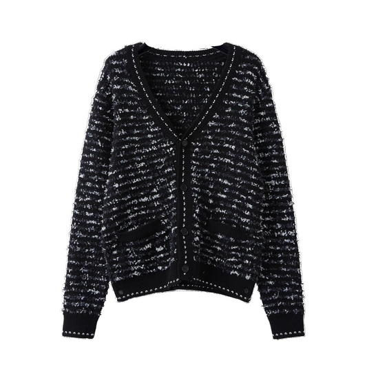 Thom BrowneMen's Classic V-Neck Cotton Knitted Cardigan with 4-Bar Sleeve Detail
