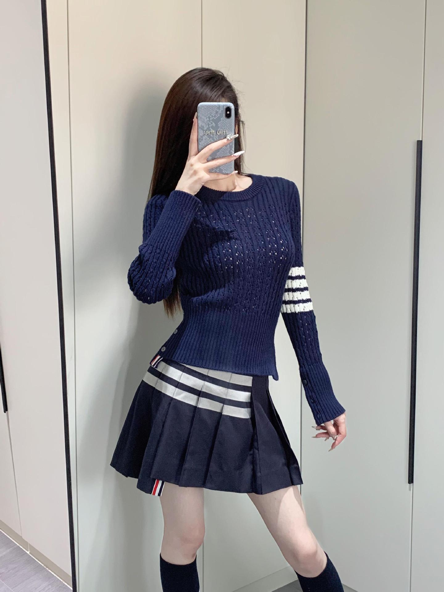 Thom BrowneWomen's Premium Wool Knit Sweater - Japanese Crafted Partial Button Front