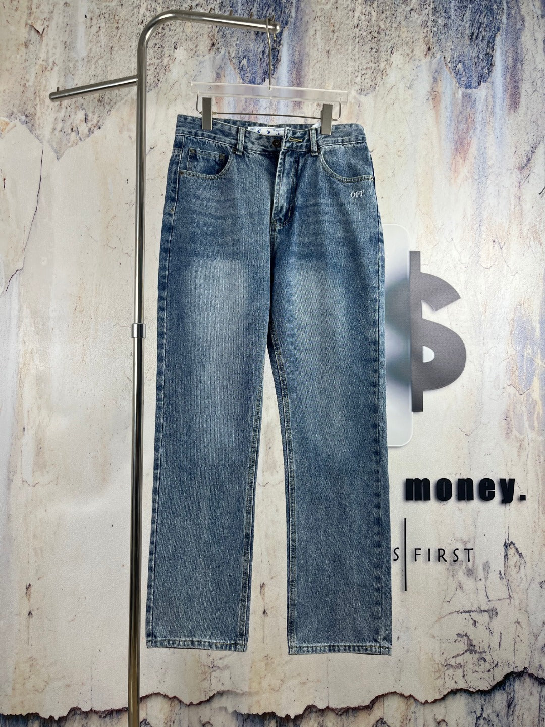 OFF-WHITE Diagonal-stripe denim jeans for couples