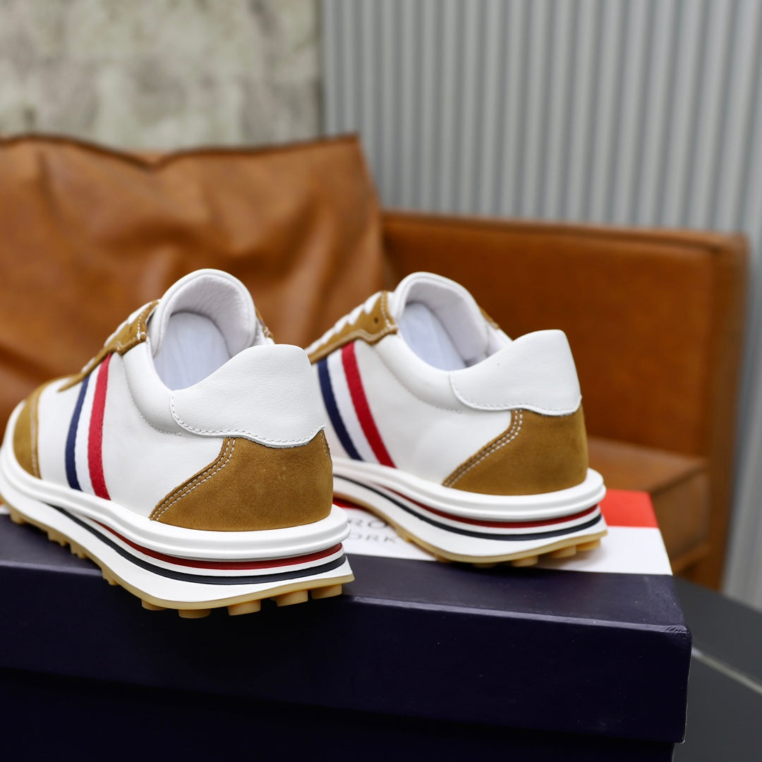 Thom BrowneMen's Classic Leather Sneakers - Premium Cowhide Low-Top Casual Shoes with Grosgrain Detail