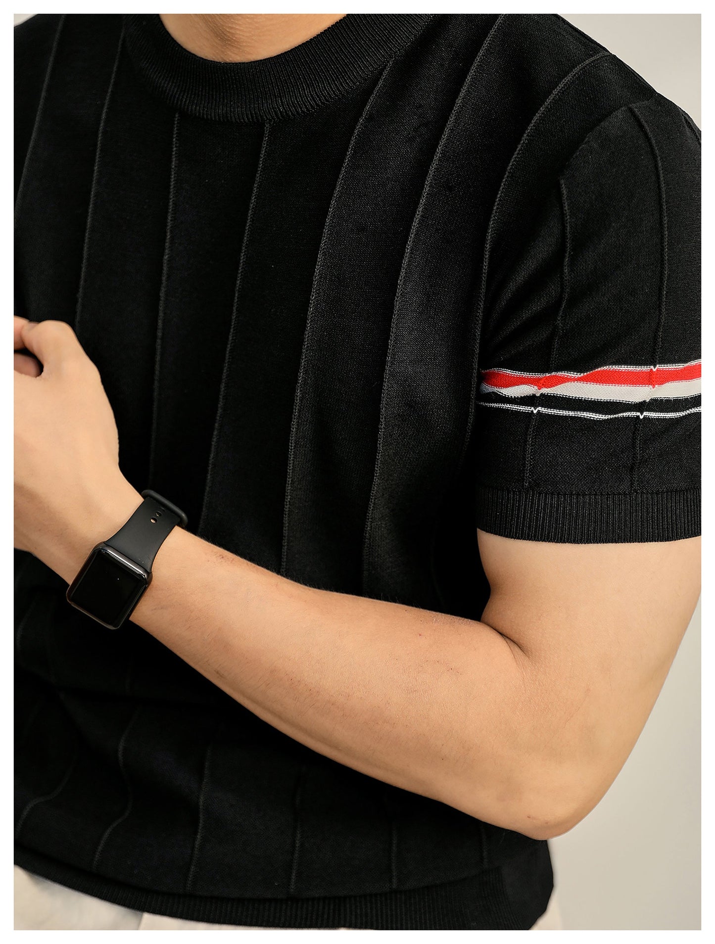 Men's Textured Knit Polo Shirt | 4-Bar Detail | Signature Grosgrain