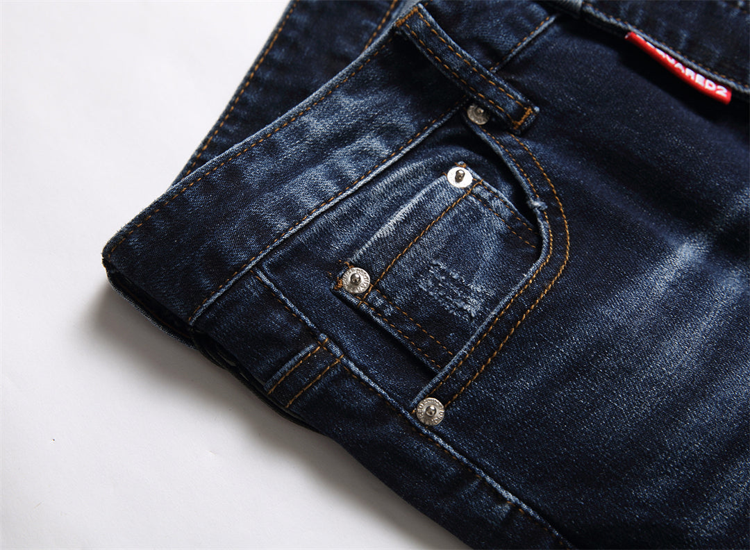 DSQ2 Men's Slim Fit Dark Wash Print Jeans