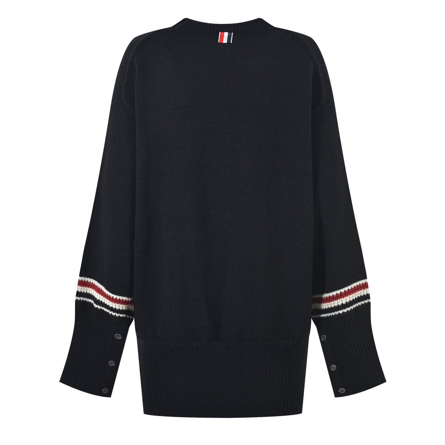 Thom BrowneWomen's Wool Cotton Crew Neck Sweater - Button Front | Japanese Made