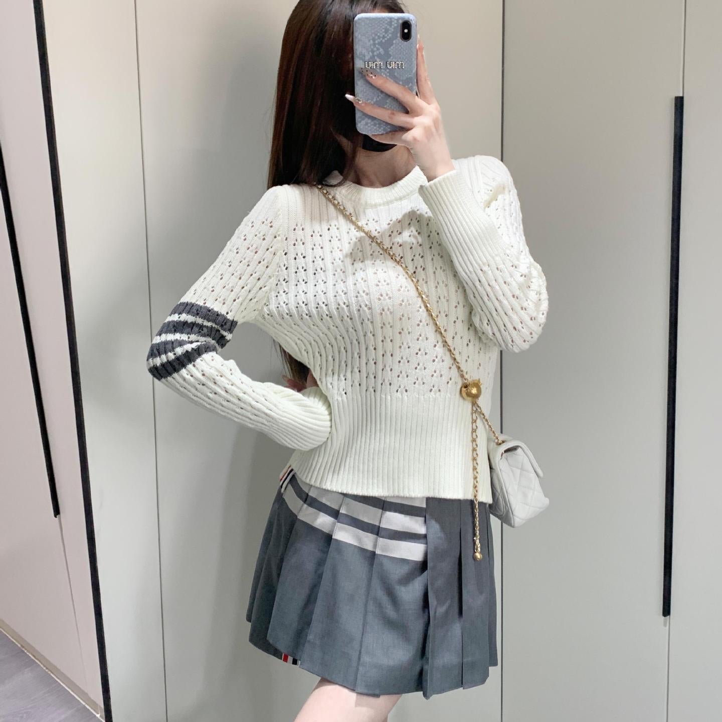 Thom BrowneWomen's Premium Wool Knit Sweater - Japanese Crafted Partial Button Front