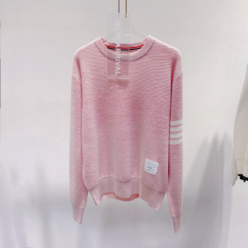 Thom BrowneWomen's Wool Cotton Crew Neck Knitwear - Button Front | Japanese Made