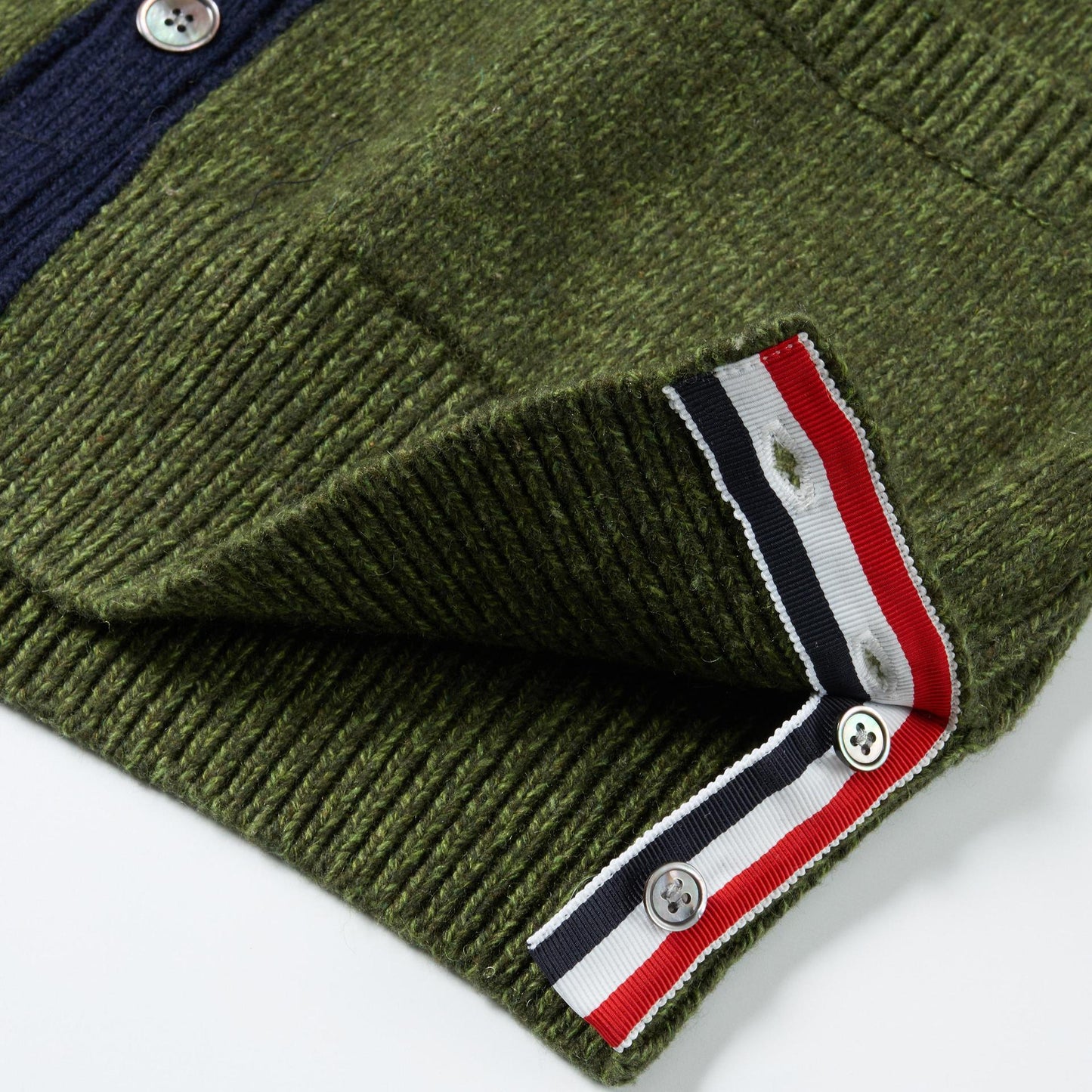 Thom Browne4-Bar Premium Cotton Wool Knitted Cardigan - Military Green