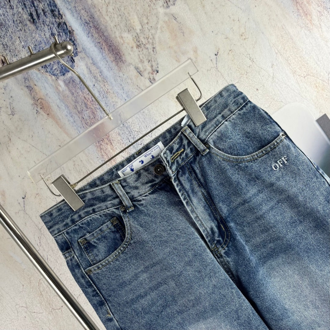 OFF-WHITE Diagonal-stripe denim jeans for couples