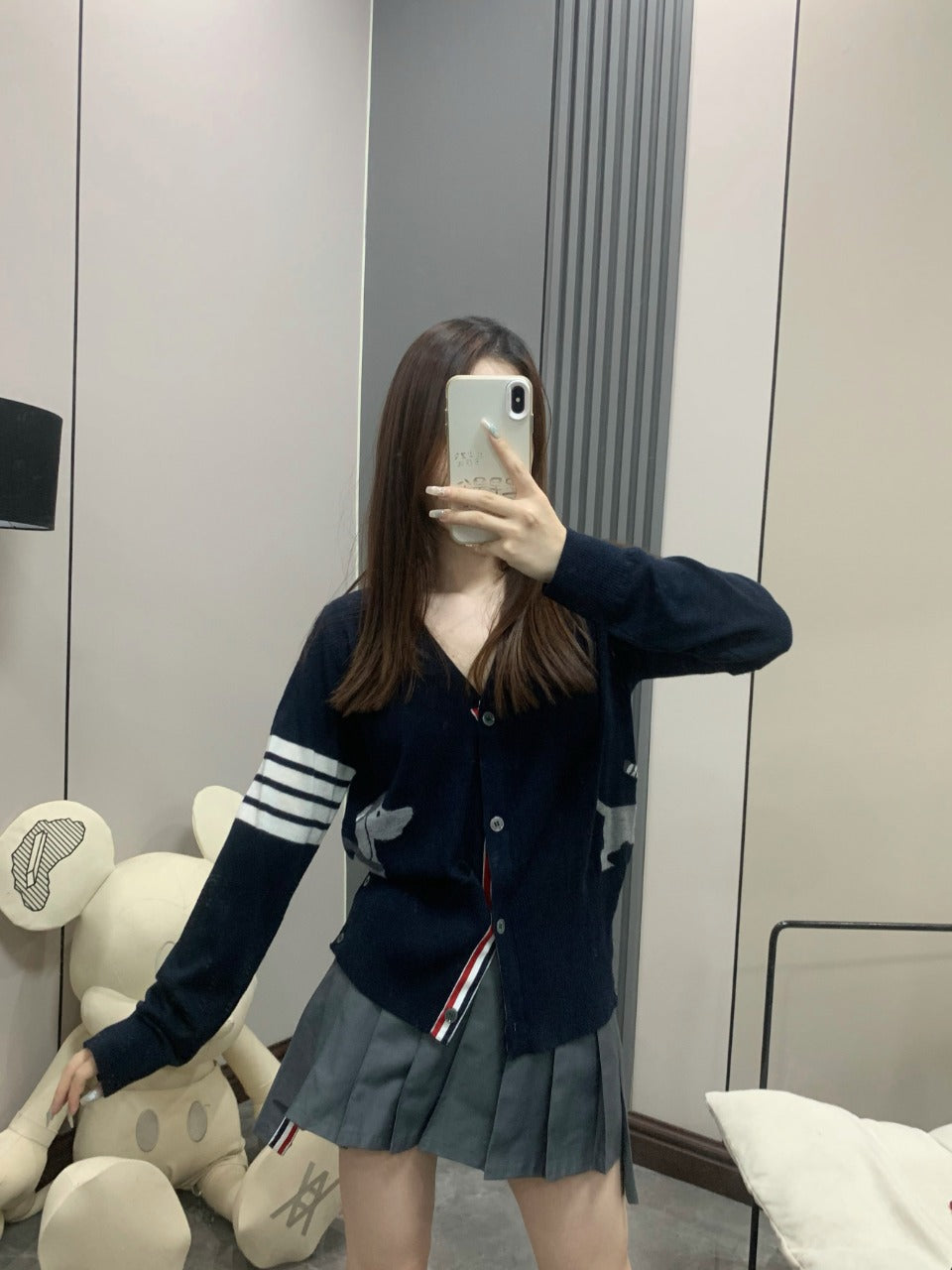 Thom BrowneJapanese Cotton Knitted Cardigan - Partial Button Front