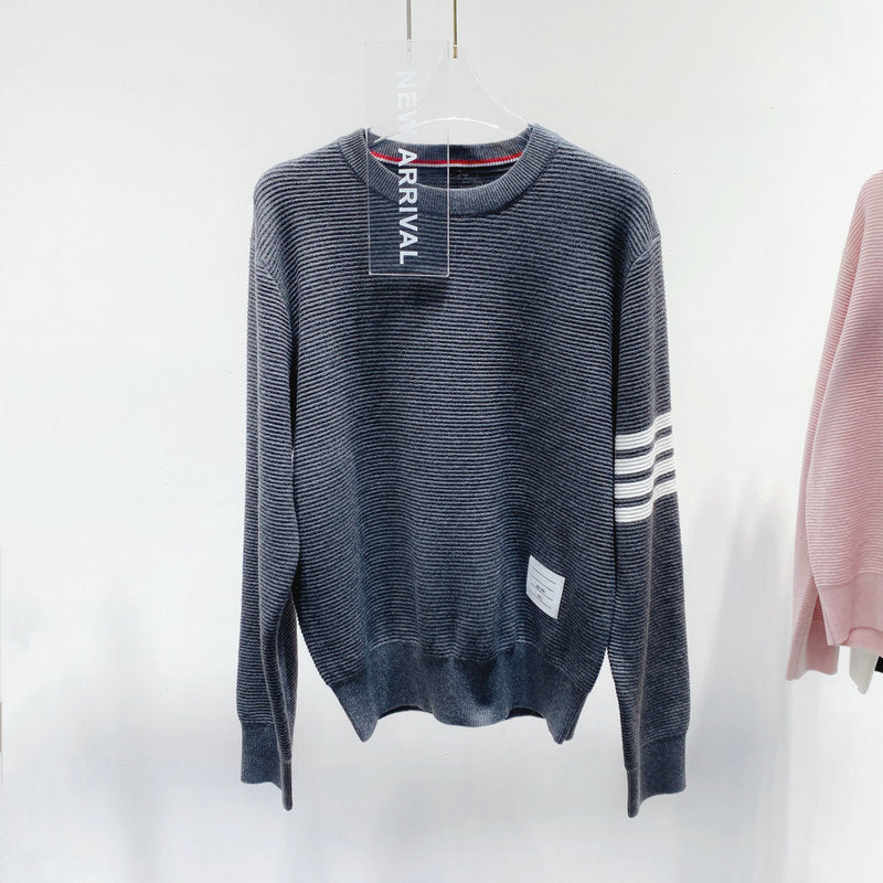 Thom BrowneWomen's Wool Cotton Crew Neck Knitwear - Button Front | Japanese Made