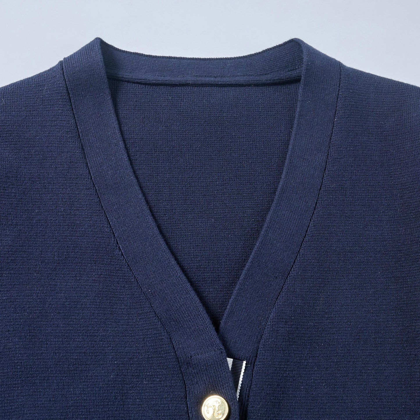 Women's Cotton Cardigan - V-Neck with Striped Grosgrain Detail & 4-Bar Sleeve