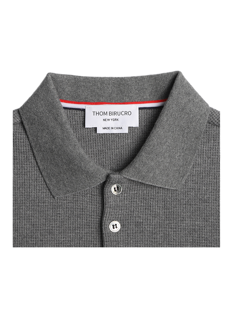 Thom BrowneMen's Waffle Knit Polo Shirt | 4-Bar Detail | Heritage Grosgrain