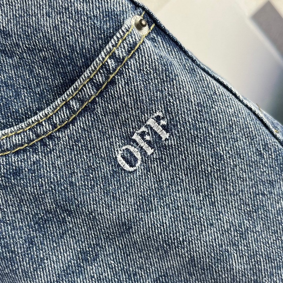 OFF-WHITE Diagonal-stripe denim jeans for couples