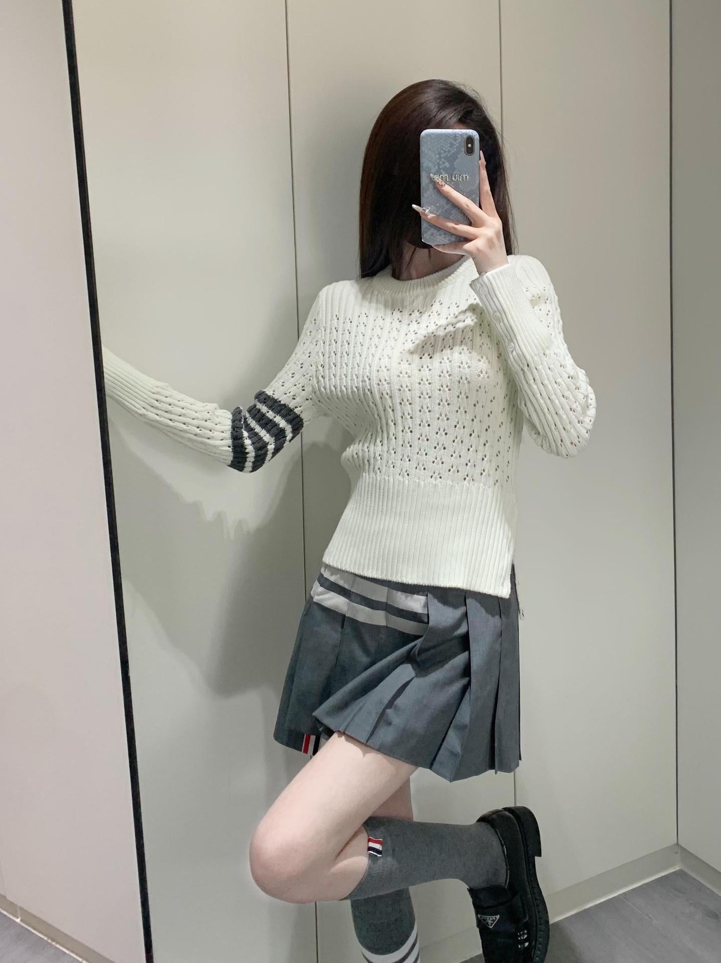 Thom BrowneWomen's Premium Wool Knit Sweater - Japanese Crafted Partial Button Front