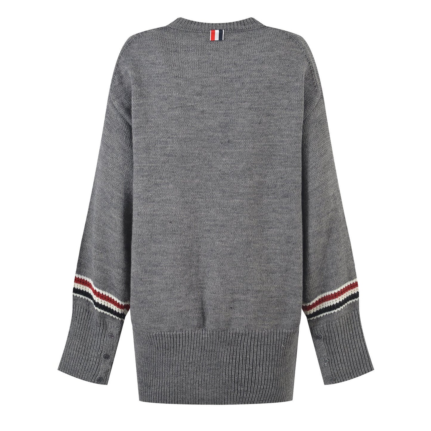 Thom BrowneWomen's Wool Cotton Crew Neck Sweater - Button Front | Japanese Made