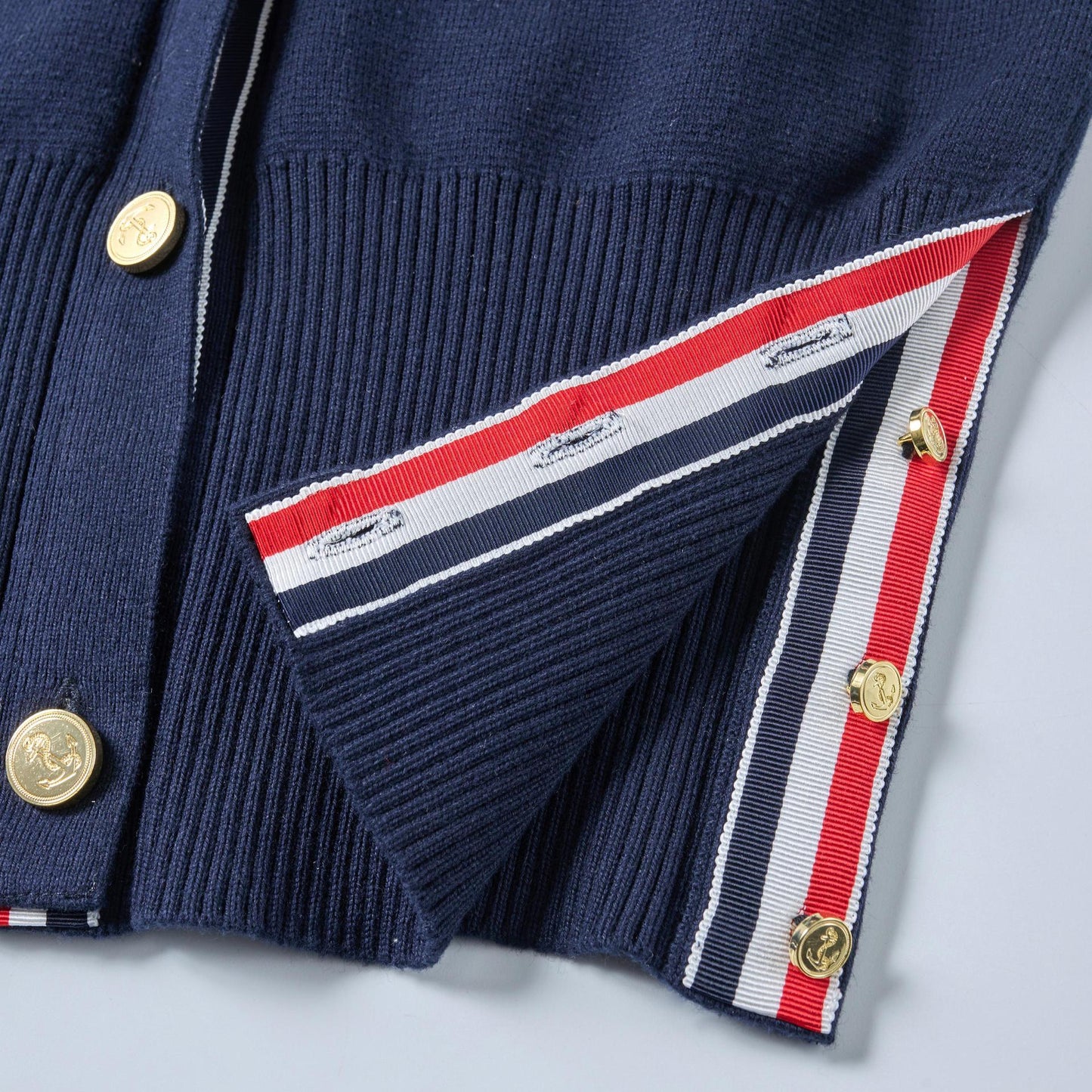 Women's Cotton Cardigan - V-Neck with Striped Grosgrain Detail & 4-Bar Sleeve