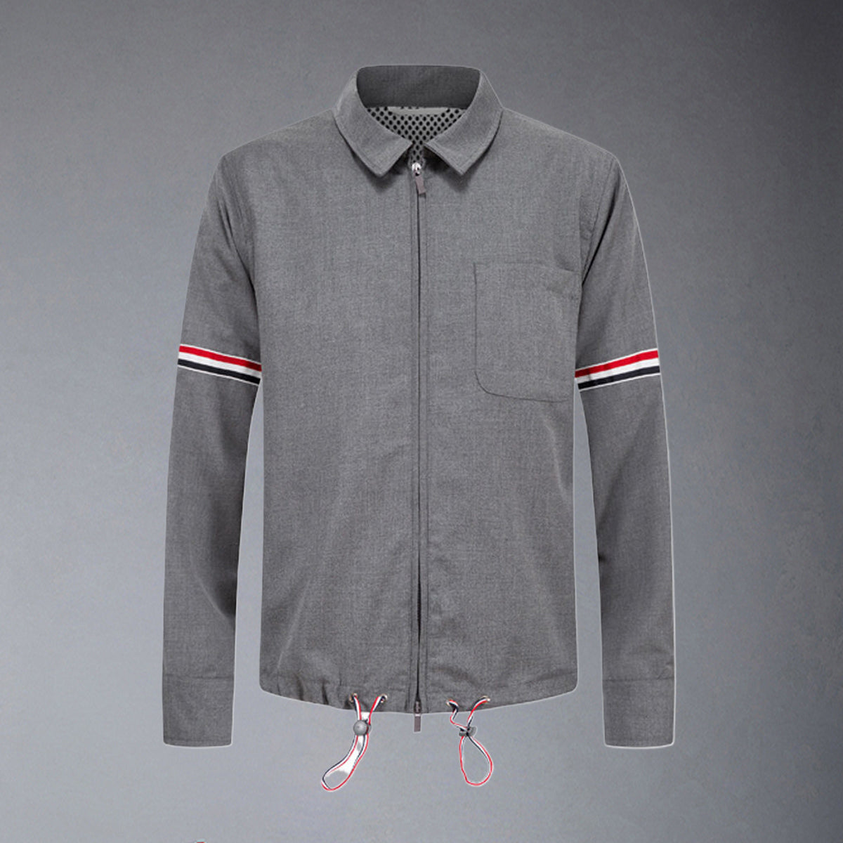 Thom Browne4-Bar Double Armband Jacket with Signature Grosgrain Detail