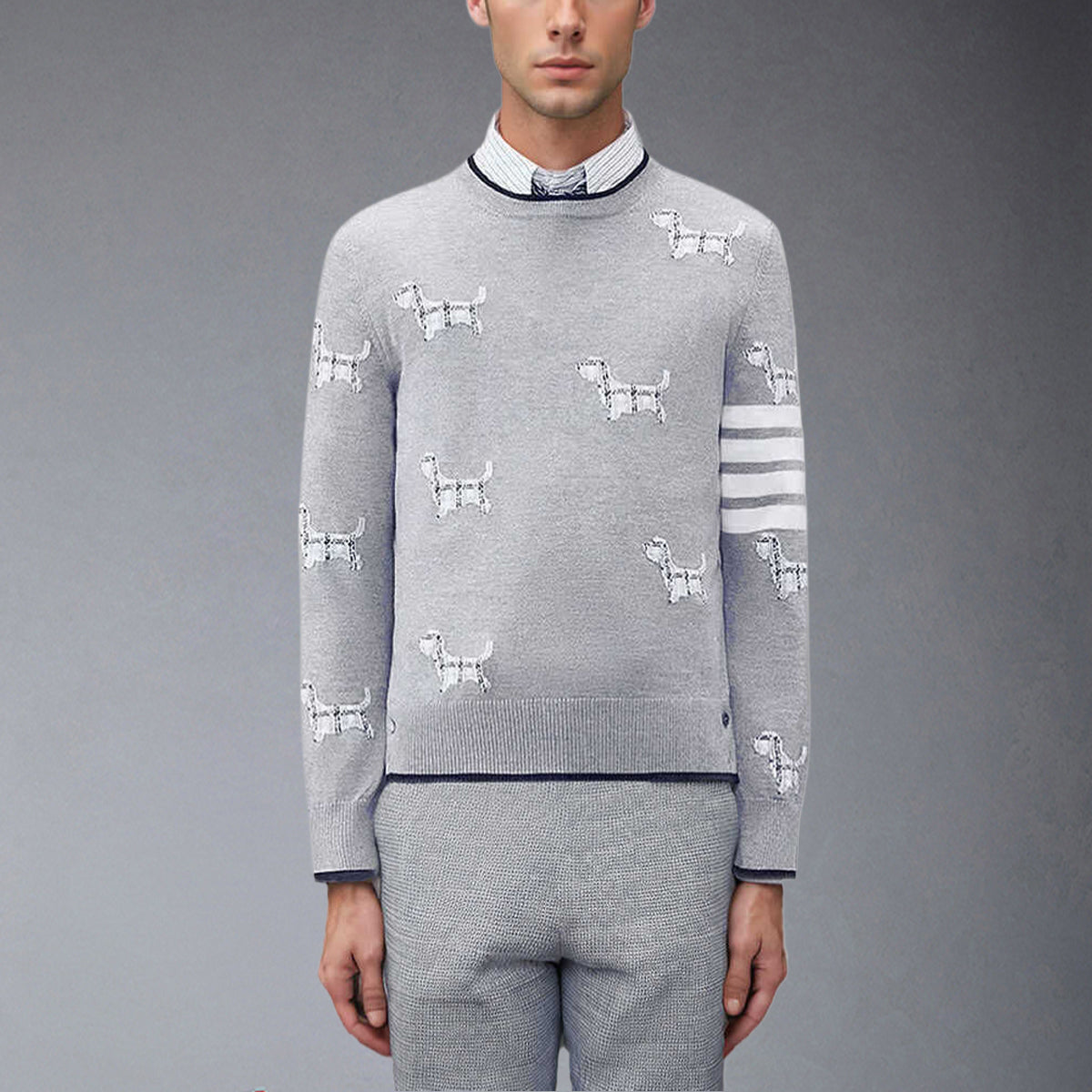 Thom Browne 4-Bar Merino Wool Crew Neck Pullover
