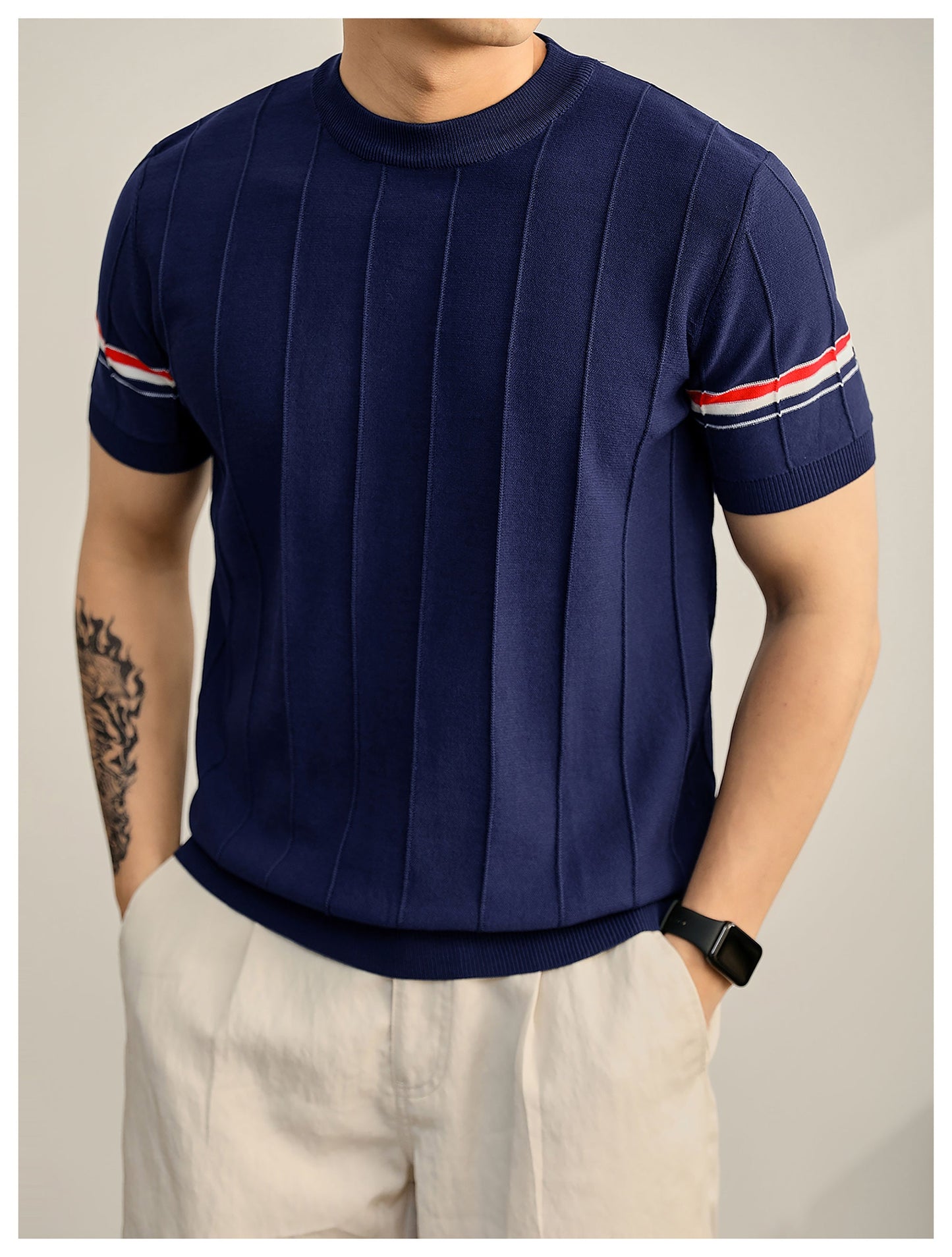 Men's Textured Knit Polo Shirt | 4-Bar Detail | Signature Grosgrain