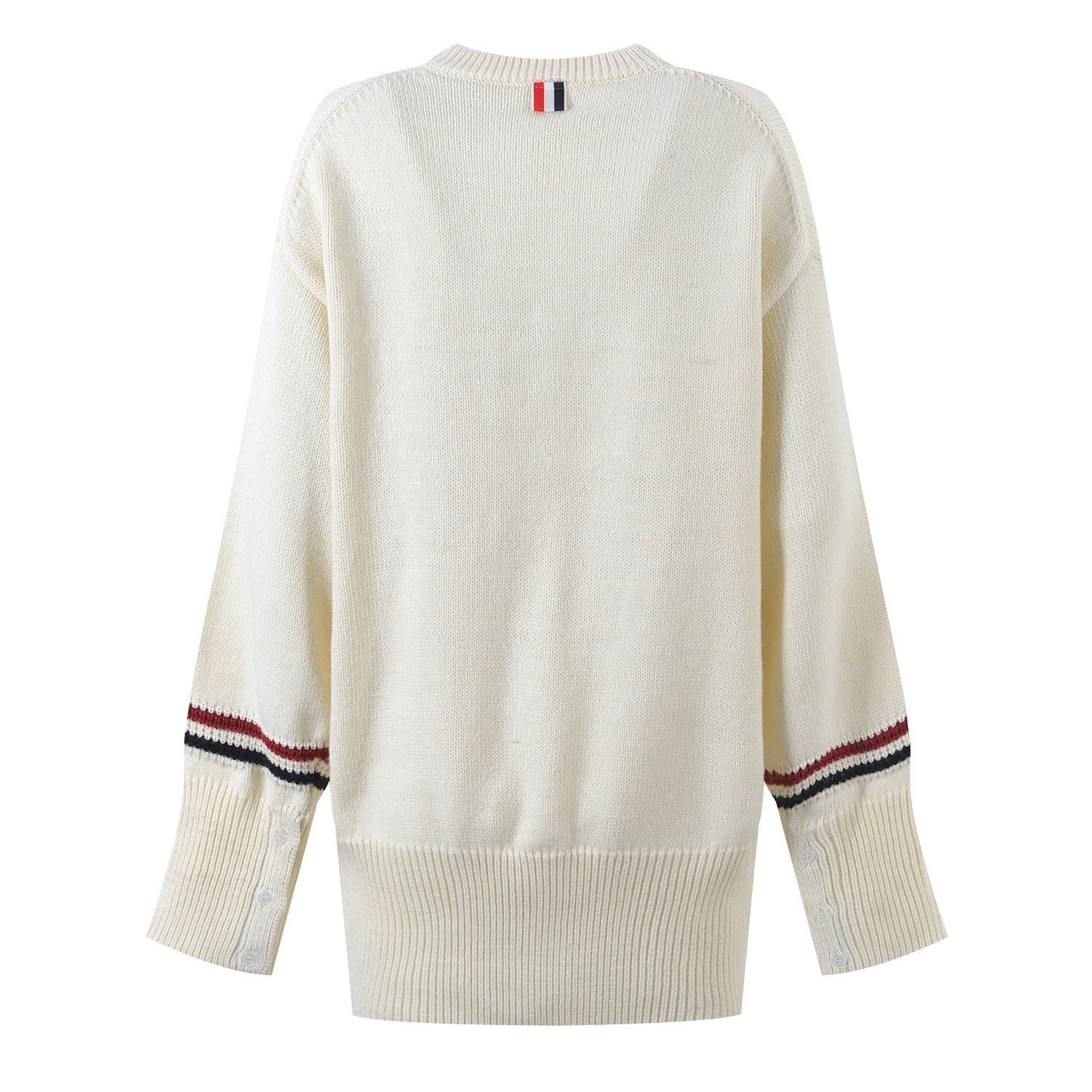 Thom BrowneWomen's Wool Cotton Crew Neck Sweater - Button Front | Japanese Made