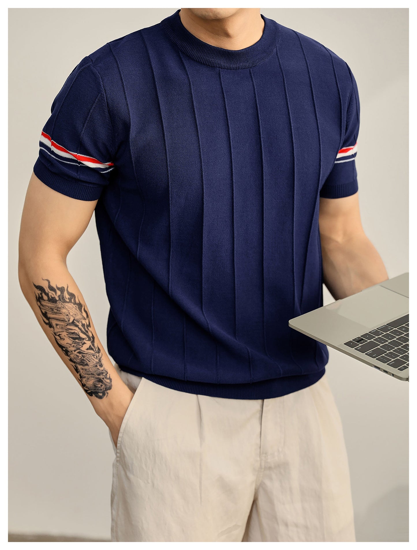 Men's Textured Knit Polo Shirt | 4-Bar Detail | Signature Grosgrain