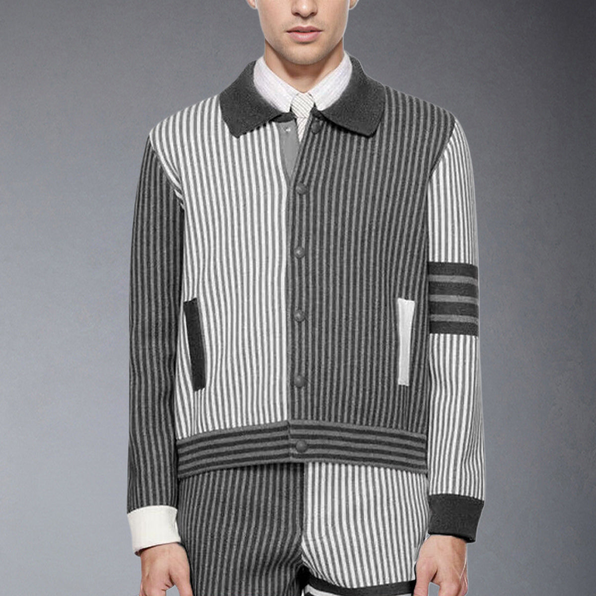 Thom BrownePremium 4-Bar Wool Blend Cardigan - 80% Virgin Wool