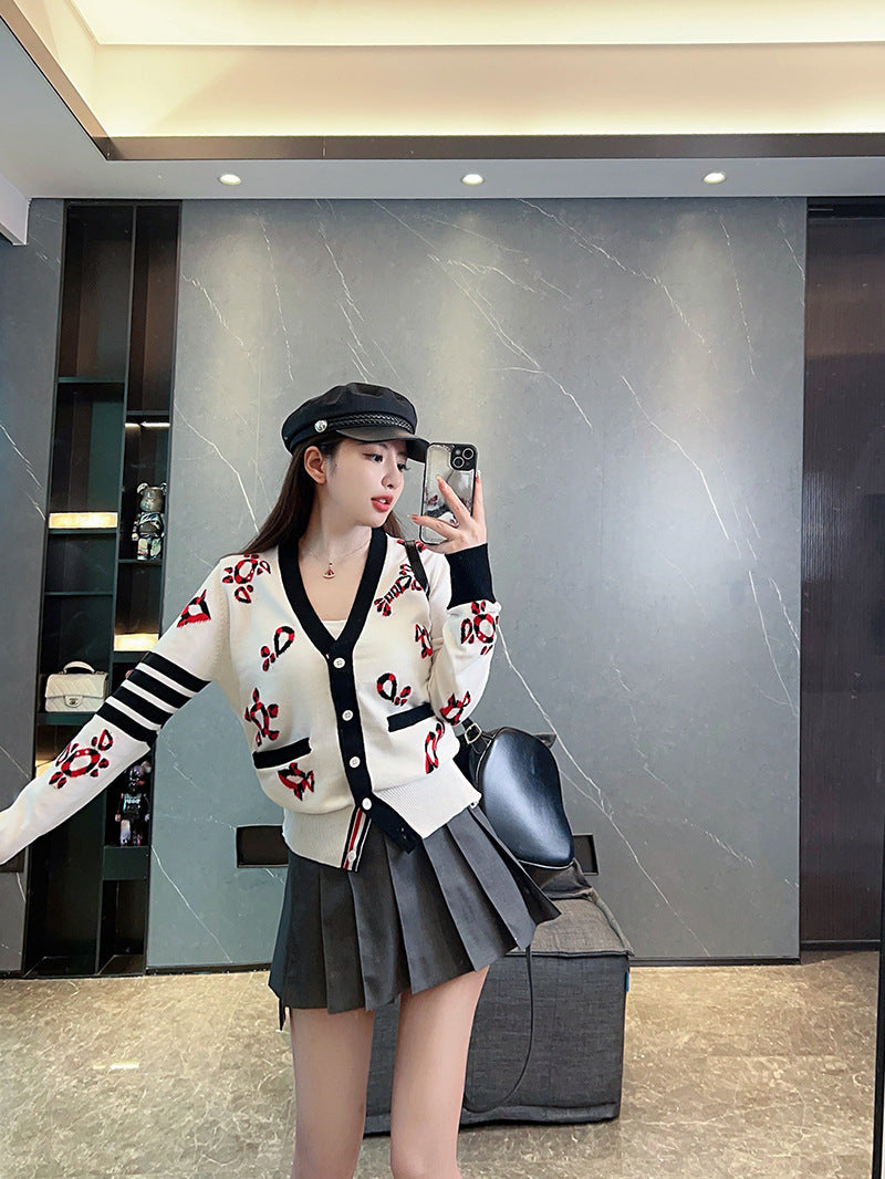 Thom BrowneJapanese Cotton Knitted Cardigan - Partial Button Front