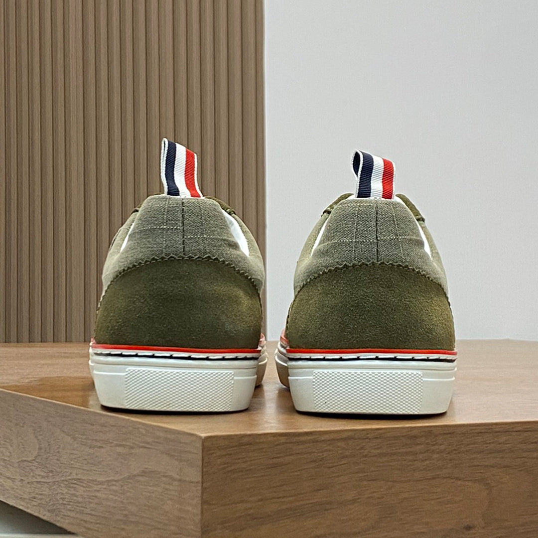Thom BrowneMen's Premium Leather Sneakers - Handcrafted Cowhide Low-Top Casual Shoes with Grosgrain Detail
