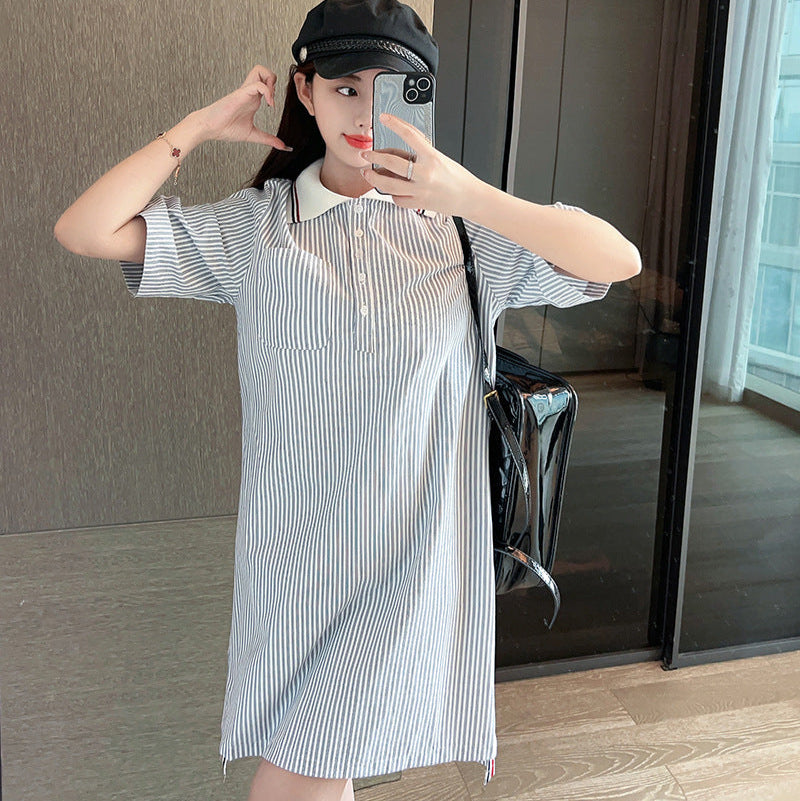 Thom BrowneWomen's Striped Cotton Shirt Dress with Button Front