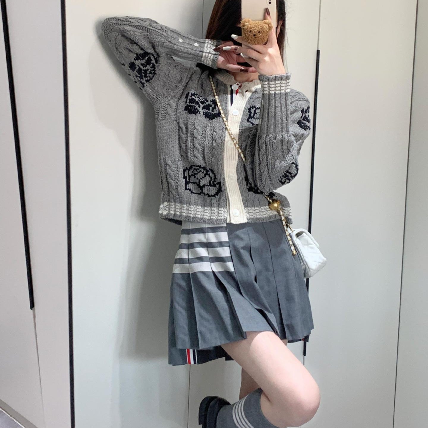 Women's Rose Knit Cardigan - Japanese Wool Partial Button Front Sweater