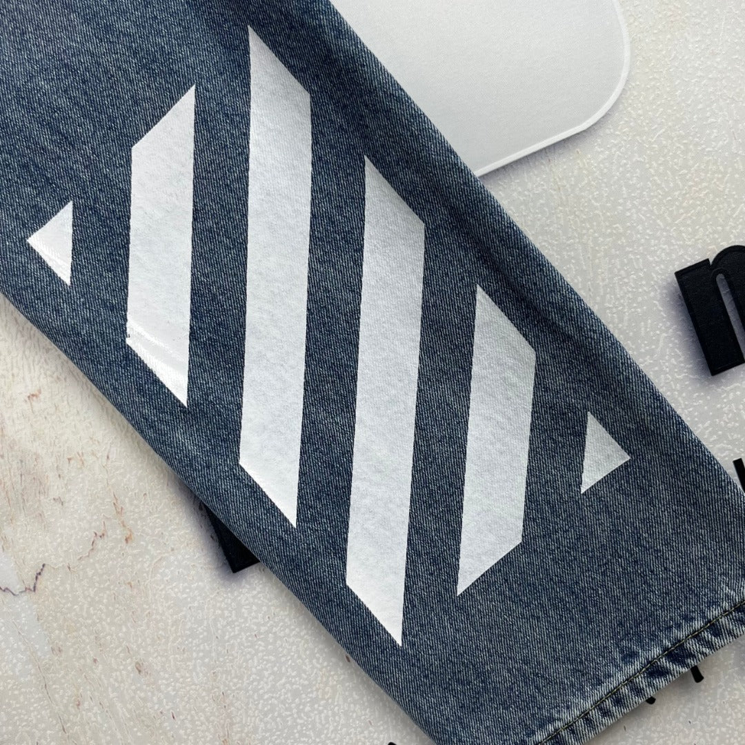 OFF-WHITE Diagonal-stripe denim jeans for couples