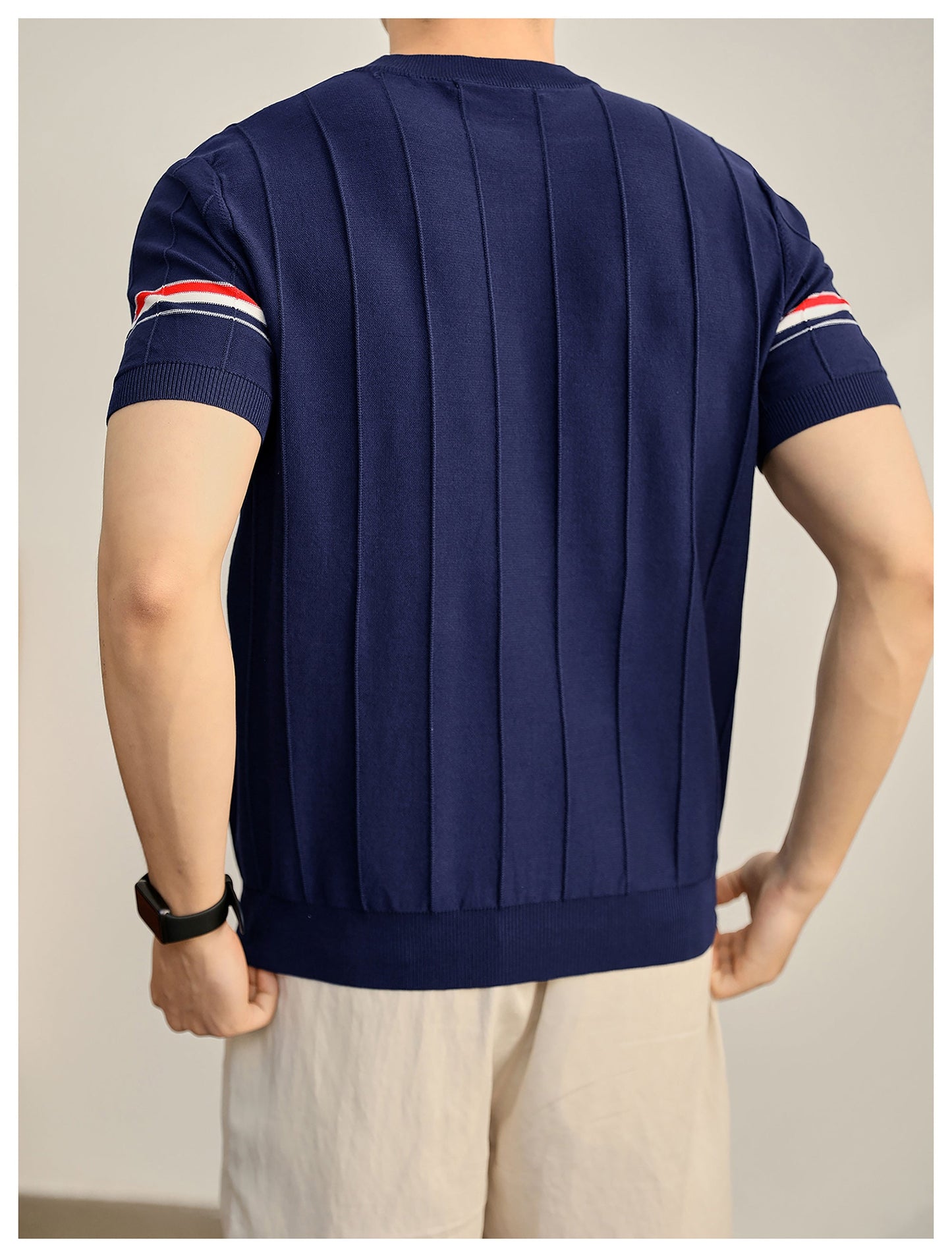 Men's Textured Knit Polo Shirt | 4-Bar Detail | Signature Grosgrain