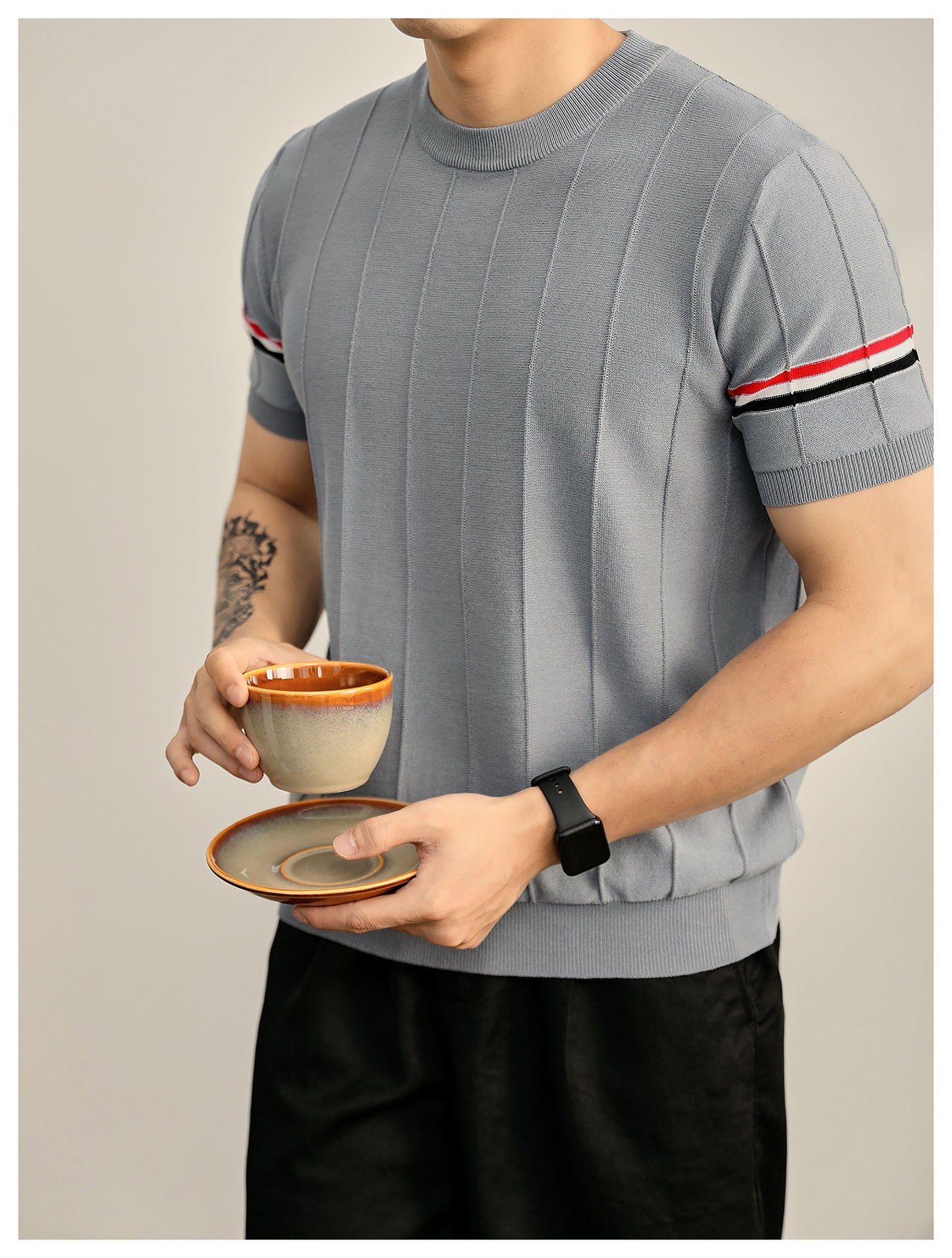 Men's Textured Knit Polo Shirt | 4-Bar Detail | Signature Grosgrain
