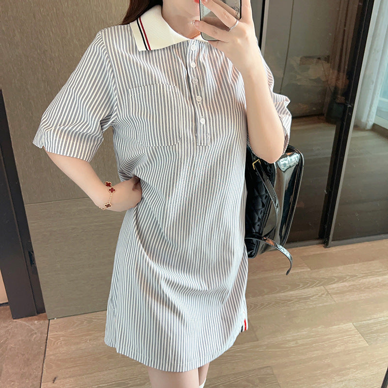 Thom BrowneWomen's Striped Cotton Shirt Dress with Button Front