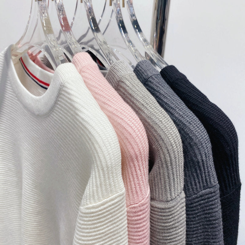 Thom BrowneWomen's Wool Cotton Crew Neck Knitwear - Button Front | Japanese Made