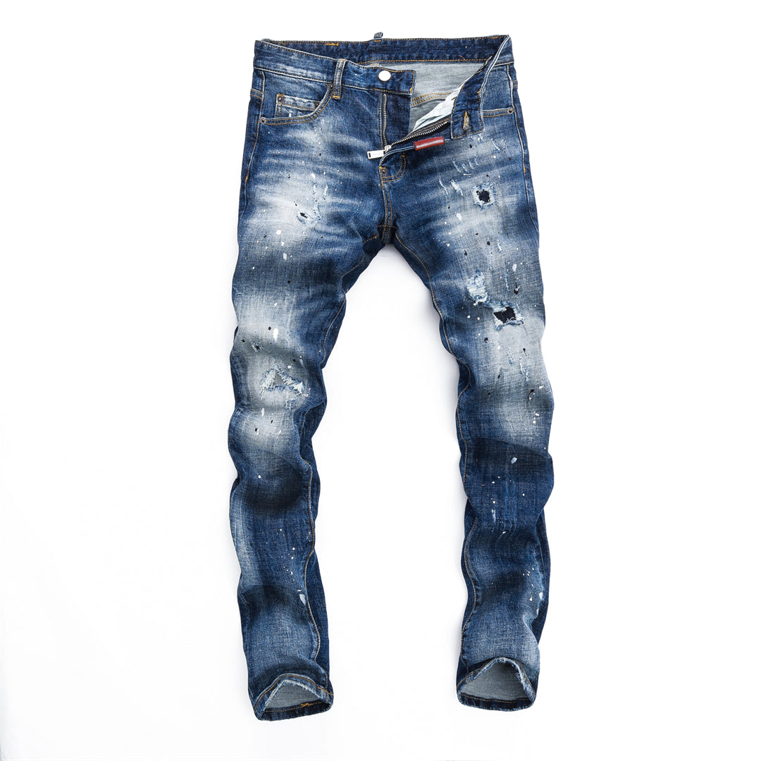 DSQ2 Men's Slim Fit Ripped Jeans – Dark Wash Stretch Denim