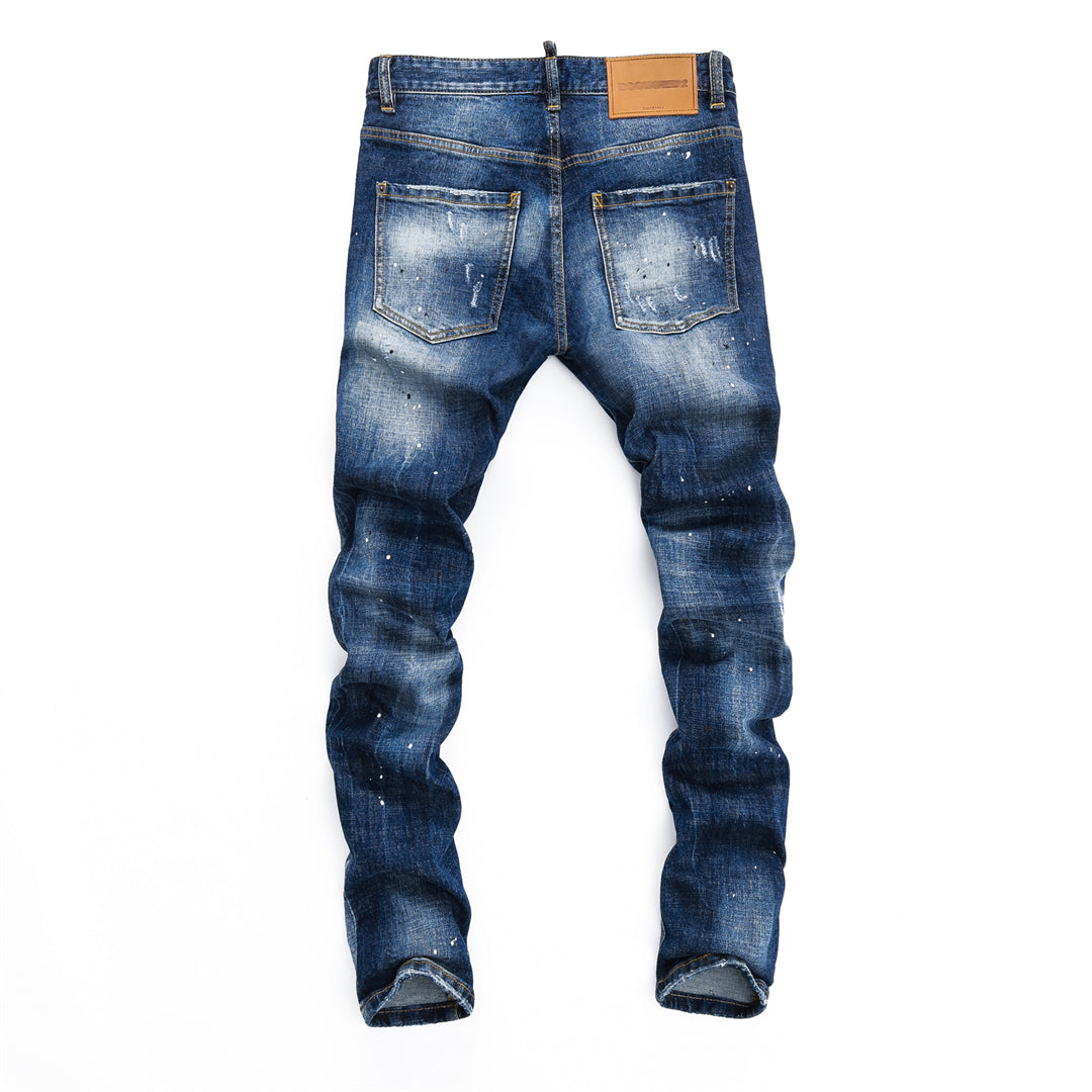 DSQ2 Men's Slim Fit Ripped Jeans – Dark Wash Stretch Denim