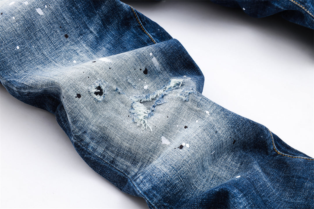 DSQ2 Men's Slim Fit Ripped Jeans – Dark Wash Stretch Denim