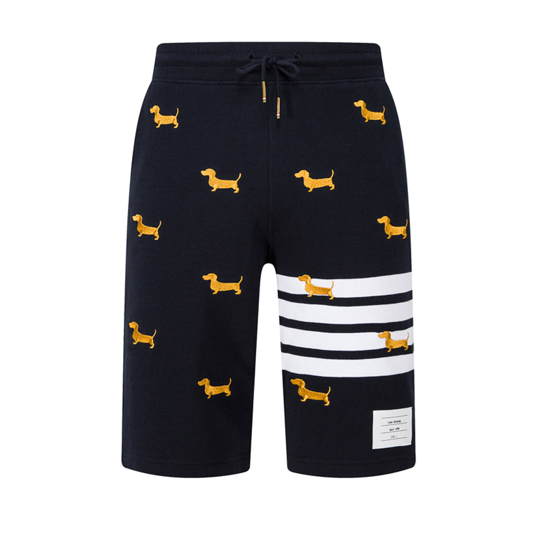 Thom BrowneMen's Embroidery Shorts - 100% Cotton Made in Japan with 4-Bar Detail