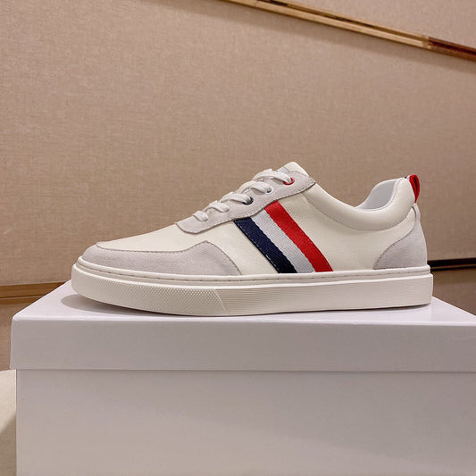 Thom BrowneMen's Premium Leather Sneakers - Handcrafted Cowhide Low-Top Casual Sports Shoes with Grosgrain Detail